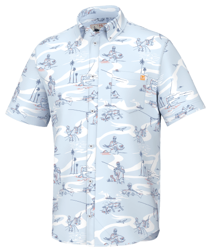 Huk Kona Fish Bones Short-Sleeve Button-Down Shirt for Men