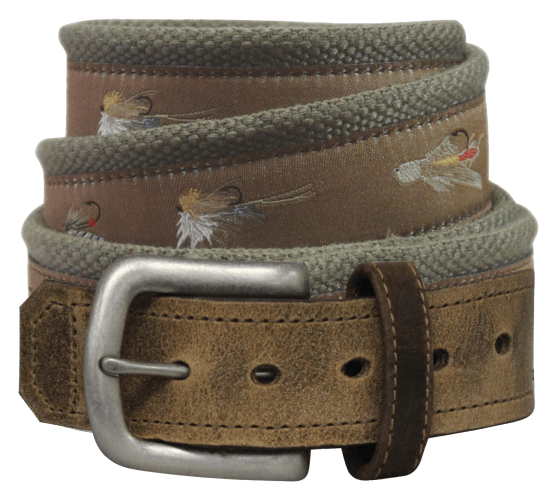 Bison Designs Leather Tip Pontoon Web Belts - Flies / 34 Waist
