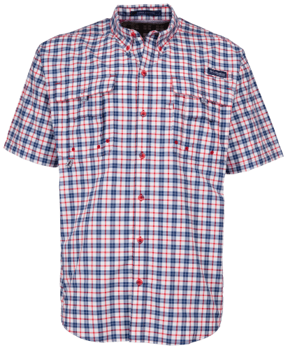 Columbia PFG outdoor Fishing Shirt short sleeve Men's L Red Vented 100%  cotton