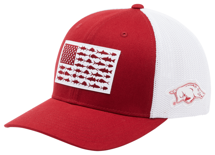 Columbia PFG Mesh Fish Flag Ball Cap - Arkansas - L/XL - Red