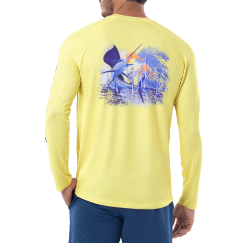 Guy Harvey Sunset Sailfish Sun-Protection Performance Long-Sleeve Shirt for  Men