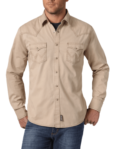 Men's Wrangler® Contrast Trim Western Two Snap Flap Pocket Shirt