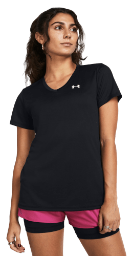 Women s Under Armour Tech V Neck Short Sleeve Black White M