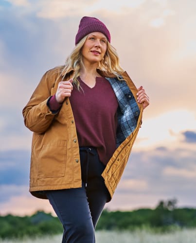 Natural Reflections Flannel-Lined Zip-Up Canvas Jacket for Ladies