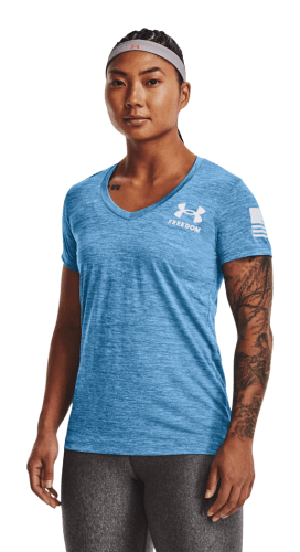 Under Armour Freedom Tech V Neck Short Sleeve T Shirt for Ladies