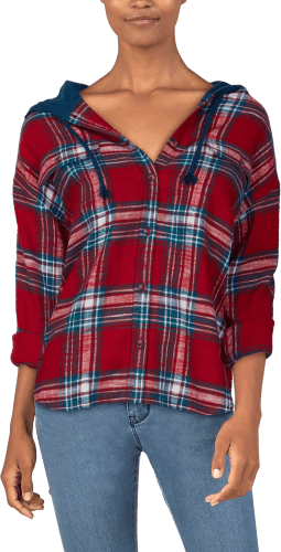 Natural Reflections Weekend Flannel Long Sleeve Hoodie for Ladies