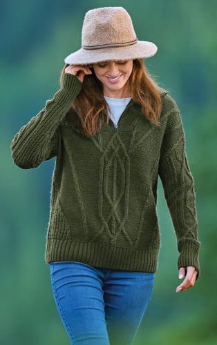 Natural Reflections Cable Quarter-Zip Long-Sleeve Pullover for