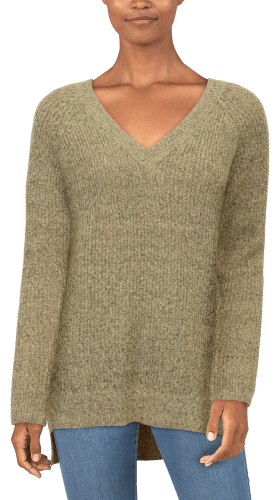 Natural Reflections Ribbed V Neck Raglan Long Sleeve Sweater for