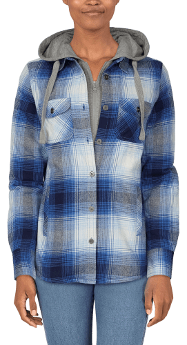 Womens hooded flannel shirt jacket clearance
