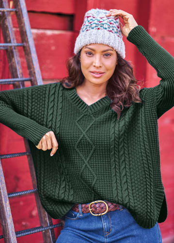 Natural Reflections Cabinside Cable Sweater for Ladies