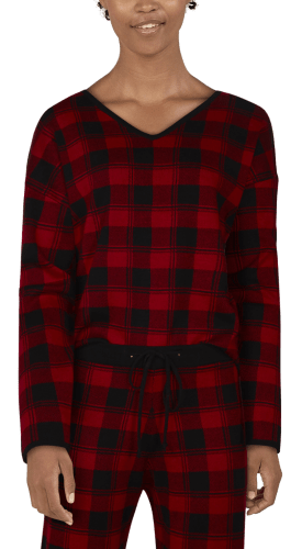 Natural Reflections Buffalo Plaid Sweater Knit Top for Ladies