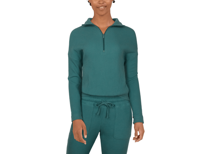 Natural Reflections Waffle Knit Quarter Zip Long Sleeve Pullover