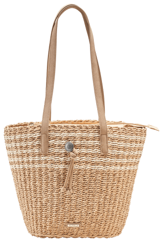 Sun 'N' Sand Basque Natural Striped Straw Shoulder Tote Bag