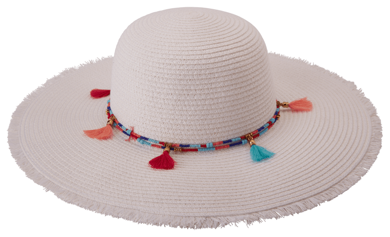 Dorfman Pacific Beaded Tassel Big Brim Hat for Ladies