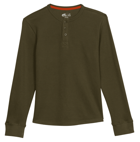 Army Green Waffle Henley Shirt for Men