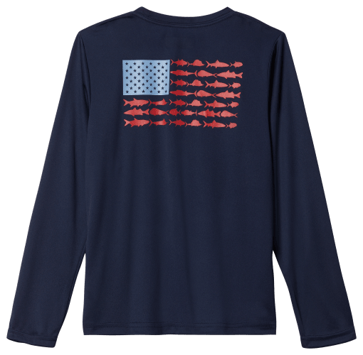 Columbia Men's PFG Americana Saltwater Fish Flag Columbia Navy T-Shirt