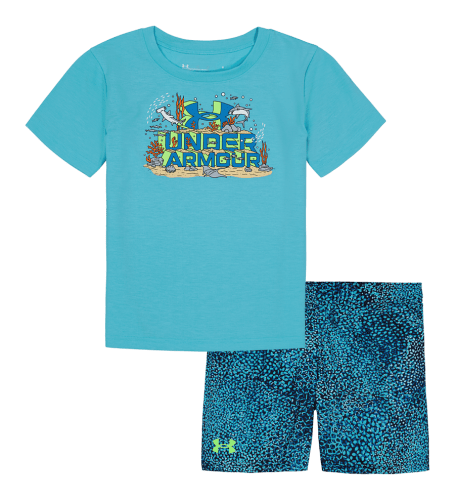 Under Armour Deep Sea Wordmark Short Sleeve T Shirt and Shorts Set