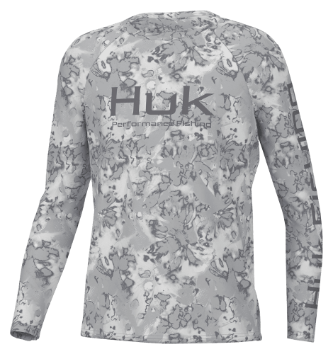 Huk Youth Pursuit Fin Flats Long Sleeve Shirt - Harbor Mist - M Each