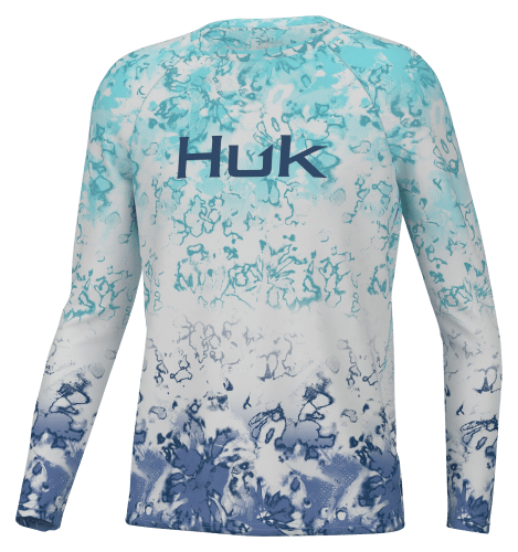 Huk Men's Refraction Fish Fade Pursuit Shirt Storm Bass Medium