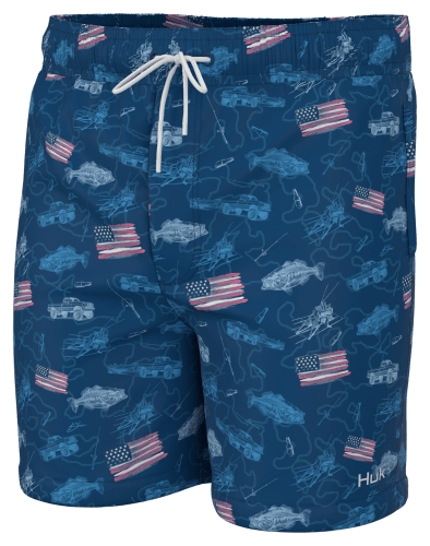 Huk Pursuit KC Fish and Flag Volley Shorts for Kids