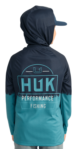 Huk Gear Kids Pursuit Performance Graphic Hoodie in Storm Blue
