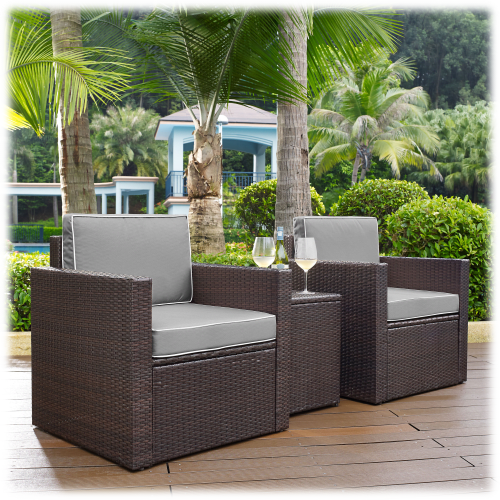 Crosley Palm Harbor Outdoor Wicker Armchairs and Side Table 3 Piece Chair Set