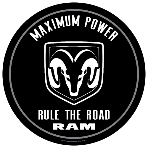 Open Road Brands Ram Rule the Road Round Metal Sign