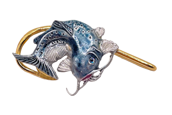 Hookits Blue Catfish Fishing Hook Hat Pin Clip