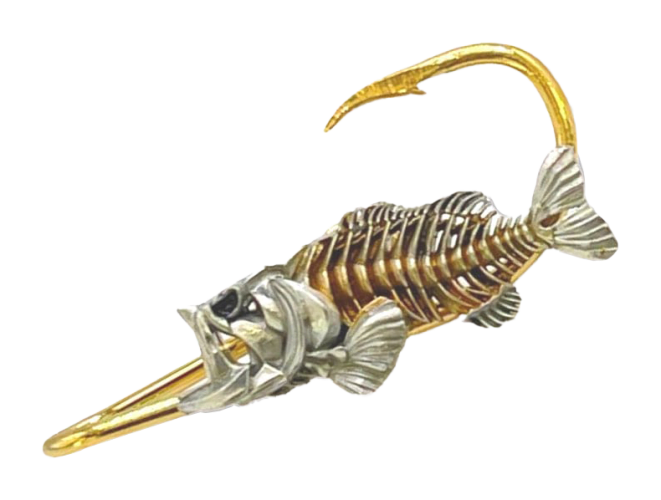 Hookits Bass Bone Fishing Hook Hat Pin Clip