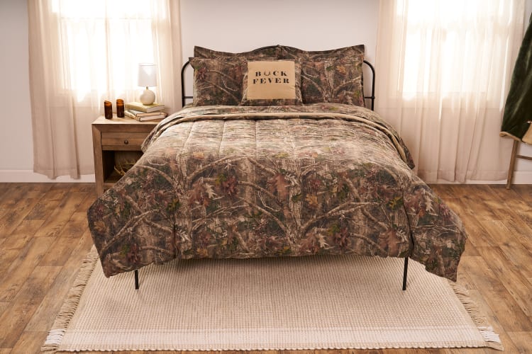 Bass Fishing Bedding Set Patchwork Camouflage Comforter Cover for