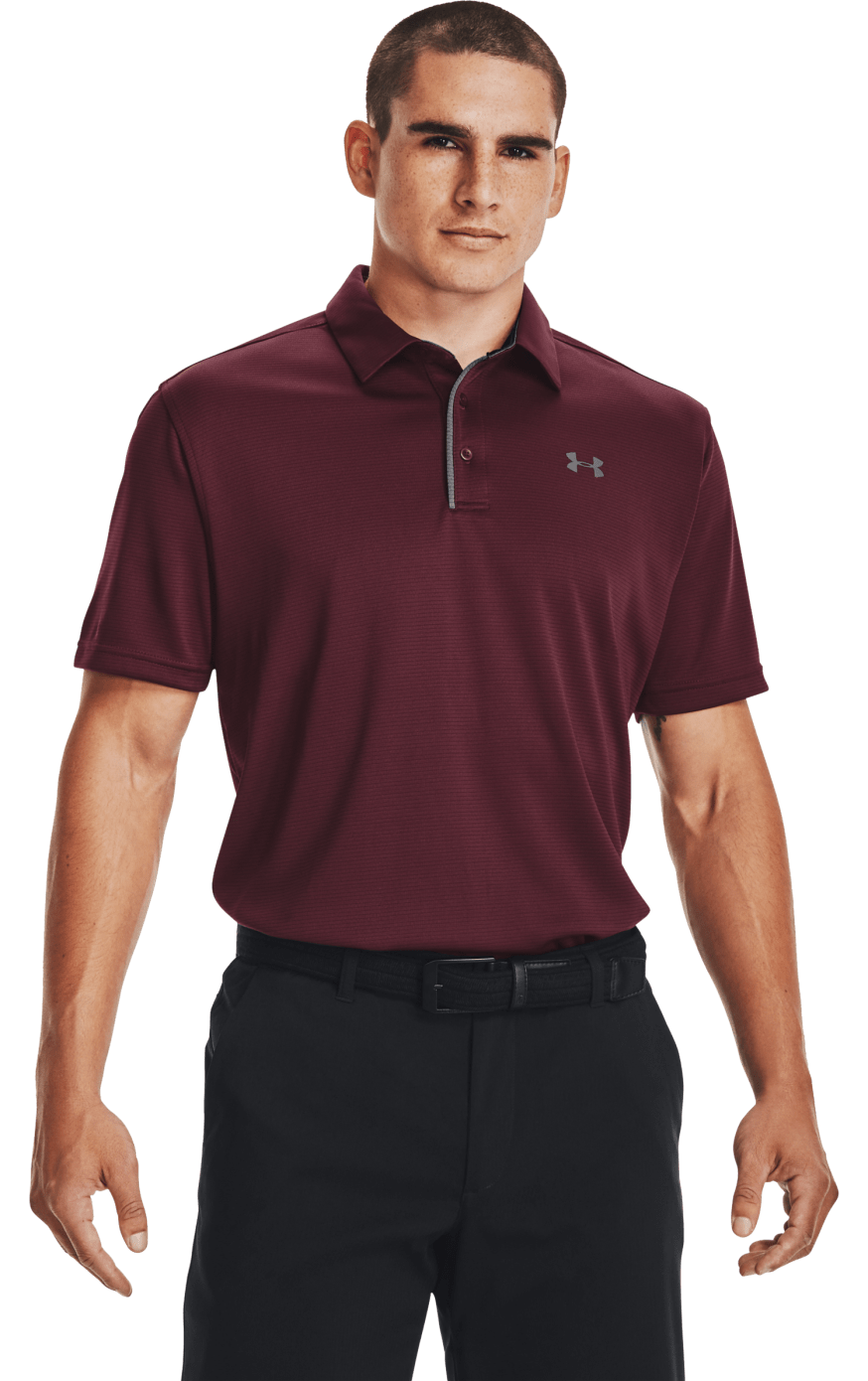 Under Armour Tech Short-Sleeve Polo for Men-Maroon/Graphite - men's fall casual outfits