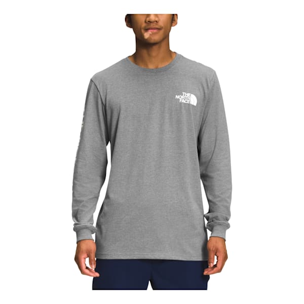 The North Face TNF Sleeve Hit Long-Sleeve T-Shirt for Men - TNF Medium Grey Heather/TNF White - XL
