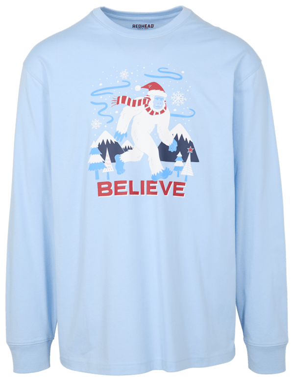 RedHead Sasquatch Believe Holiday Graphic Long-Sleeve T-Shirt for Men - Cerulean - 2XL