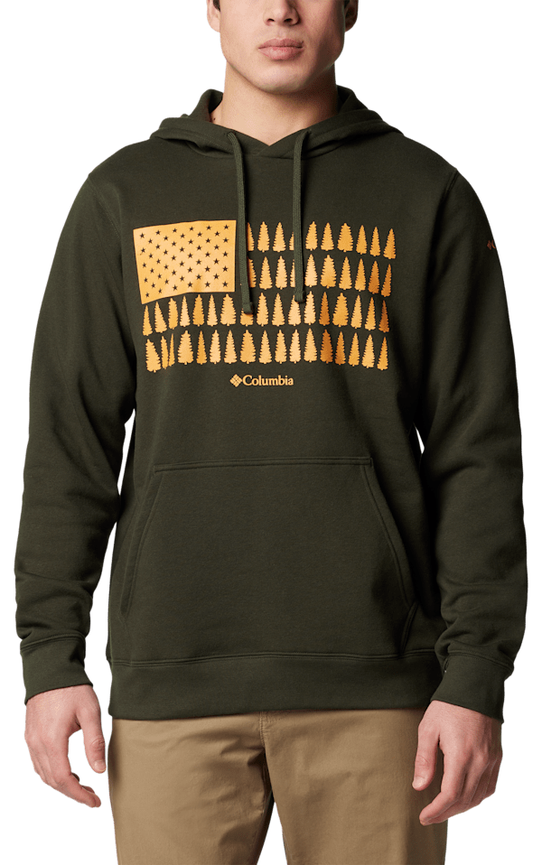 Columbia Trek Graphic Long-Sleeve Hoodie for Men - Greenscape/Treestripe Flag - S