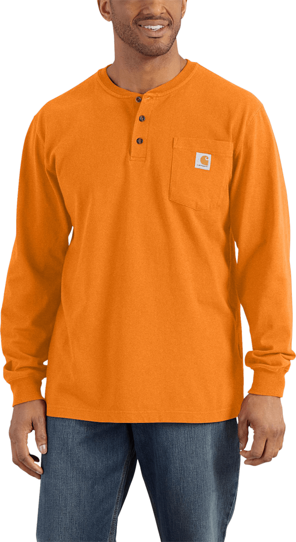 Carhartt Loose Fit Heavyweight Long-Sleeve Pocket Henley - Marmalade Heather - M