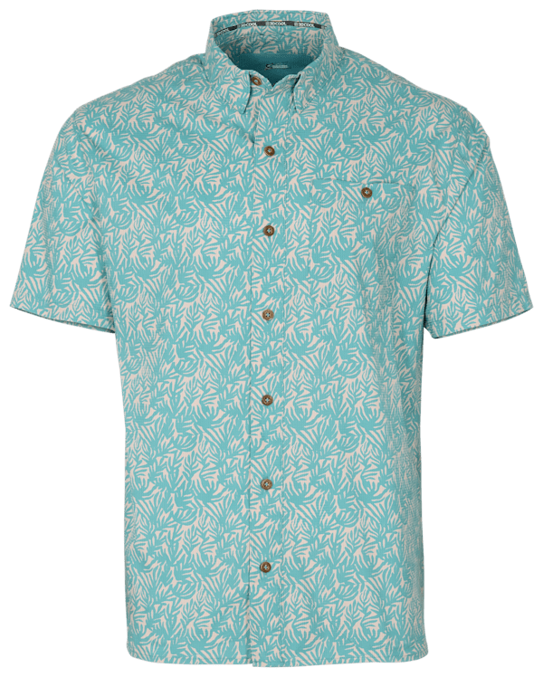 World Wide Sportsman Seacrest Printed Button-Down Short-Sleeve Shirt - Nile Blue Reef Micro - S