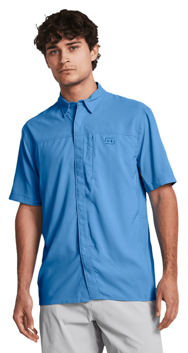 Under Armour Shorebreak Hybrid Woven Short-Sleeve Button-Down Shirt - Viral Blue/Photon Blue - S