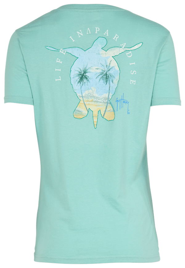 Guy Harvey Paradise Turtle V-Neck T-Shirt - Aqua Haze - XXL