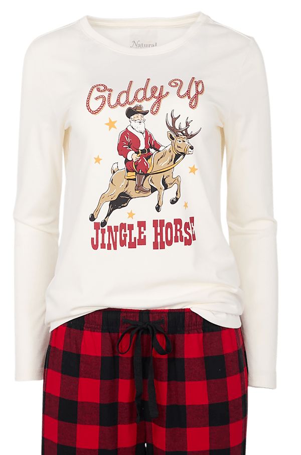 Natural Reflections Giddy Up Jingle Horse Long-Sleeve Pajama Shirt for Ladies - Giddy Up - XXL