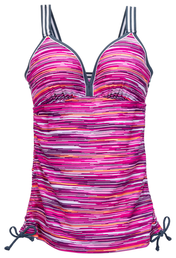 Free Country Track Stripe Tankini for Ladies - Magenta/Slate - S