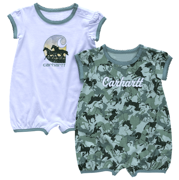 Carhartt Horse Short-Sleeve Romper 2-Piece Set for Babies - Fresh Lavender - 3 Months