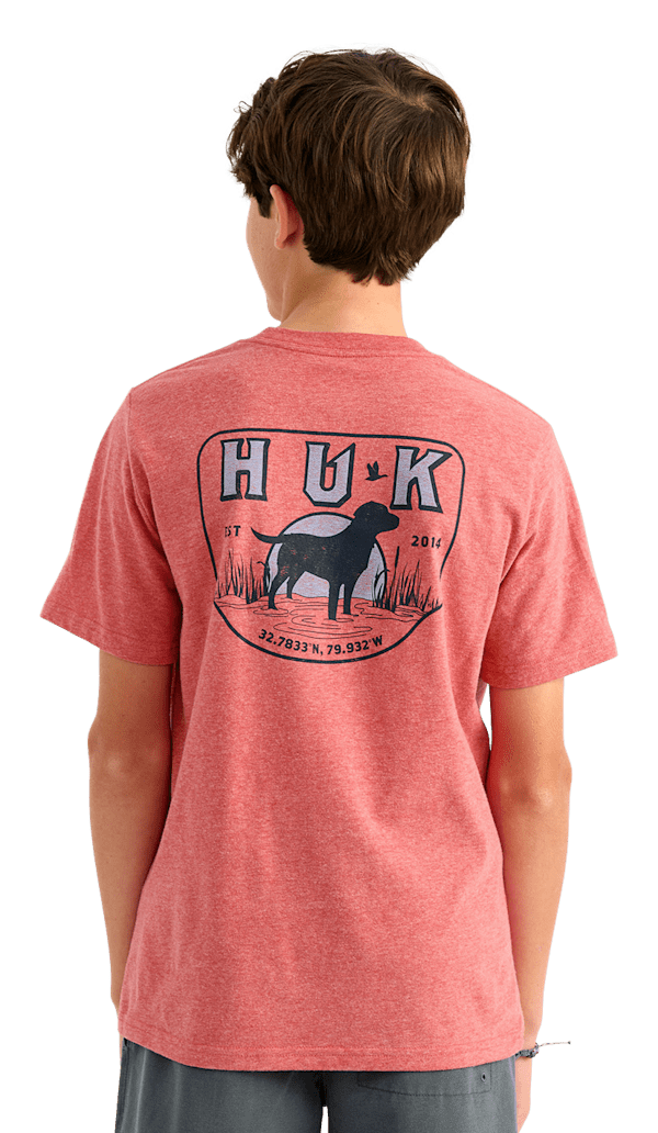 Huk Lab Patch Short-Sleeve T-Shirt for Kids - Mineral Red Heather - M