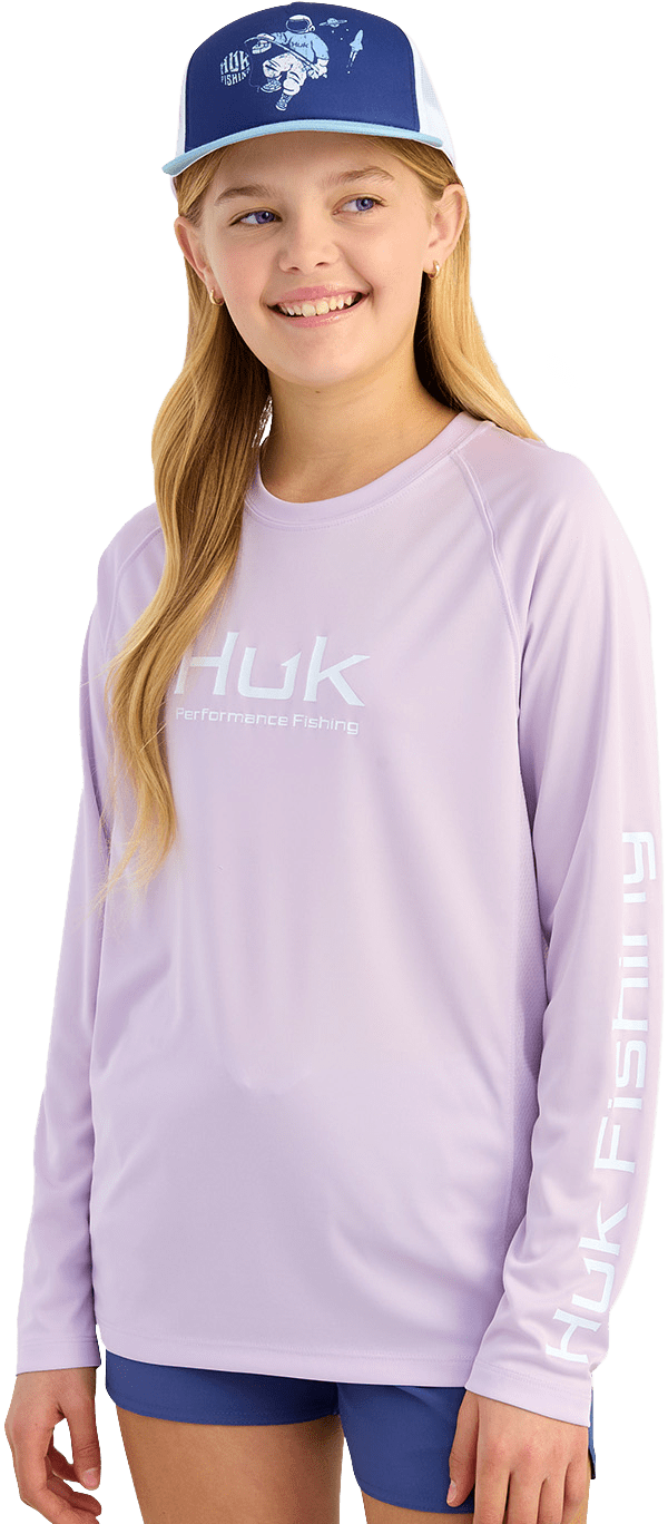 Huk Pursuit Solid Long-Sleeve T-Shirt for Kids - Orchid Bloom - L