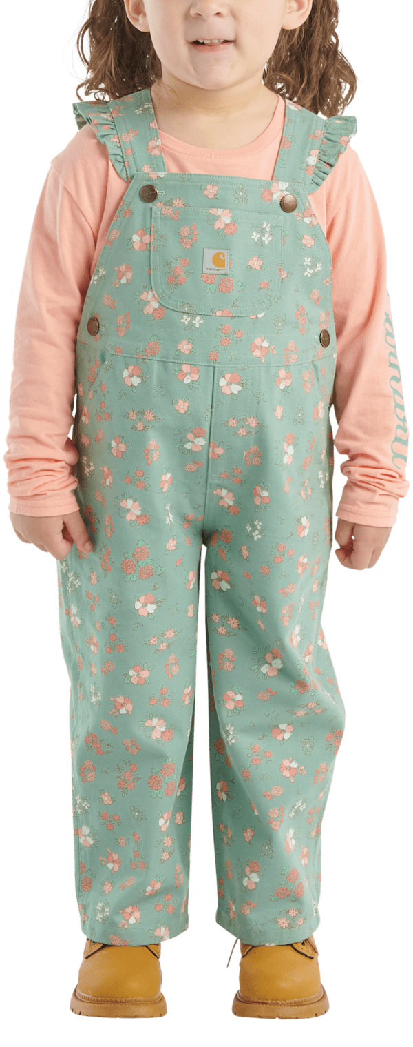 Carhartt Tractor Long-Sleeve T-Shirt and Ruffle Trim Canvas Overalls Set for Toddlers - Patina - 4T
