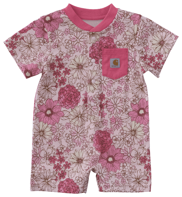 Carhartt Floral Henley Short-Sleeve Pocket Romper for Babies - Rose Quartz - 3 Months