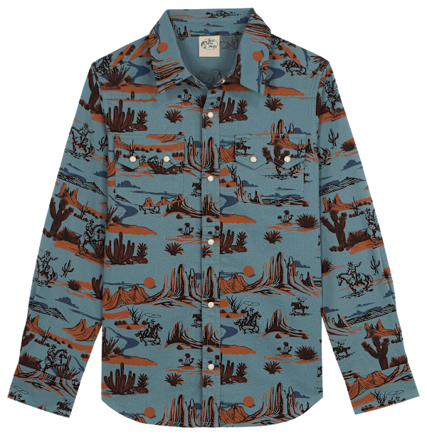 Bass Pro Shops Western Printed Long-Sleeve Button-Down Shirt for Kids - Vintage Blue - XL