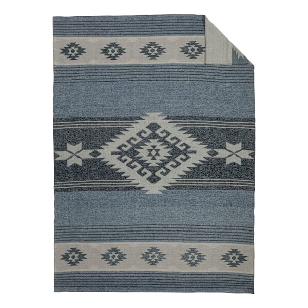 White River Home Upper Mesa Falls Reversible Wool Blanket - Blue - Twin