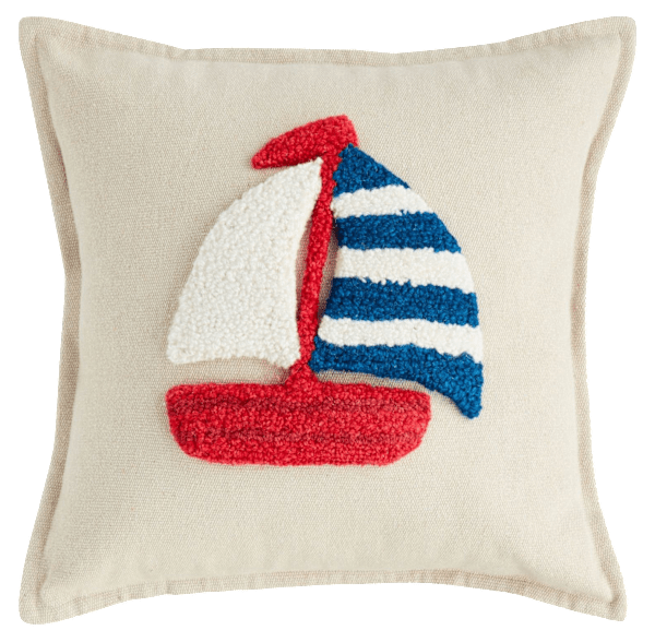 Mud Pie Tufted Sailboat Pillow