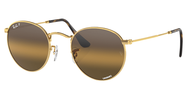 Ray-Ban Round Metal RB3447CH Chromance Mirror Glass Polarized Sunglasses - Gold/Clear/Brown Chromance Mirror - Small