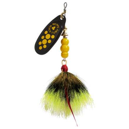 black and yellow aggravator double blade fishing lure BullDozer  Livingston Lures Using our original shaft through the blade design with Panther Martins unique convex/concave shape provides a super fast spinning action without a clevis Mepps Double Blade Aglia Lure